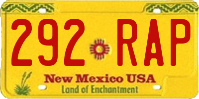 NM license plate 292RAP