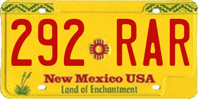NM license plate 292RAR