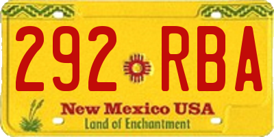 NM license plate 292RBA