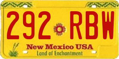 NM license plate 292RBW