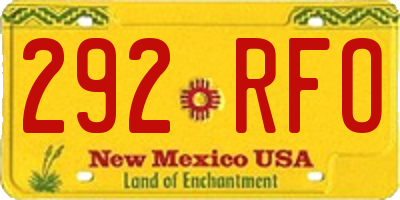 NM license plate 292RFO