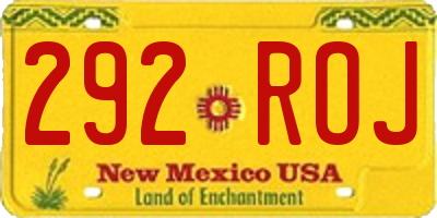 NM license plate 292ROJ