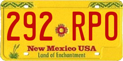 NM license plate 292RPO