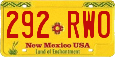 NM license plate 292RWO
