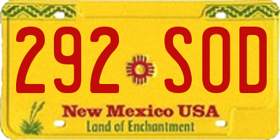 NM license plate 292SOD