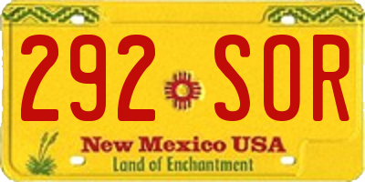 NM license plate 292SOR