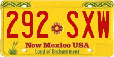NM license plate 292SXW