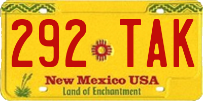 NM license plate 292TAK
