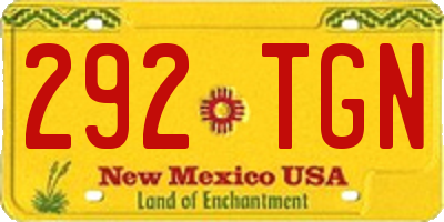 NM license plate 292TGN