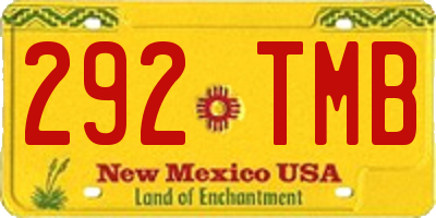 NM license plate 292TMB