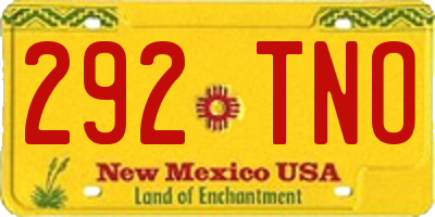NM license plate 292TNO