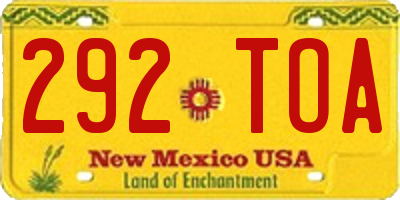 NM license plate 292TOA