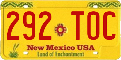 NM license plate 292TOC