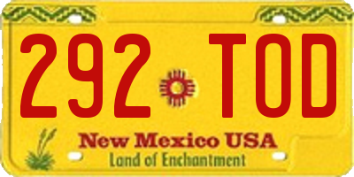 NM license plate 292TOD