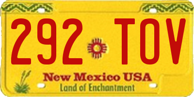 NM license plate 292TOV