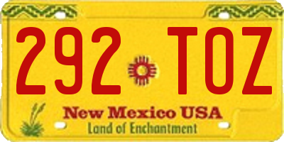 NM license plate 292TOZ