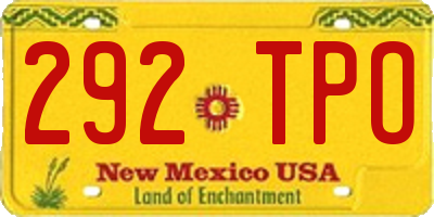 NM license plate 292TPO