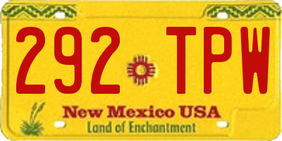 NM license plate 292TPW
