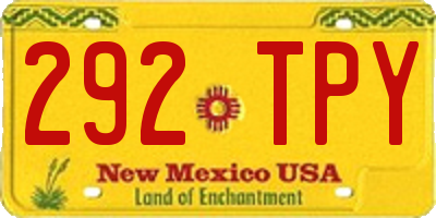 NM license plate 292TPY