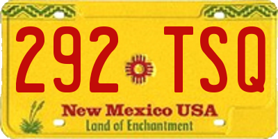 NM license plate 292TSQ