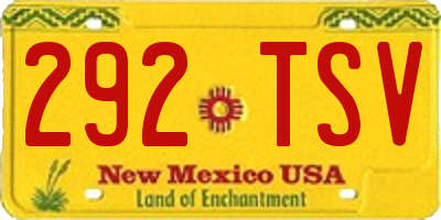 NM license plate 292TSV