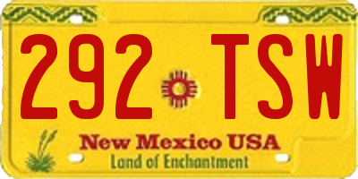 NM license plate 292TSW