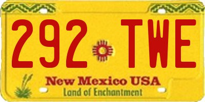 NM license plate 292TWE