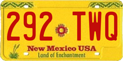 NM license plate 292TWQ