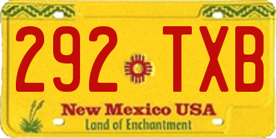 NM license plate 292TXB