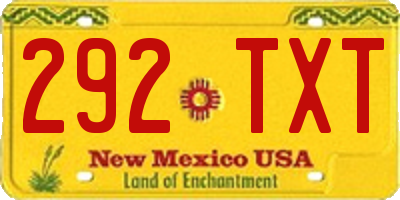NM license plate 292TXT