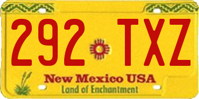 NM license plate 292TXZ