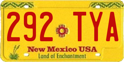 NM license plate 292TYA