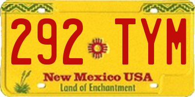 NM license plate 292TYM