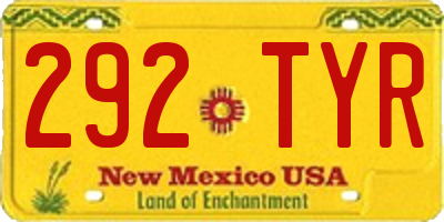 NM license plate 292TYR