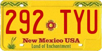NM license plate 292TYU