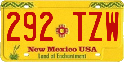 NM license plate 292TZW