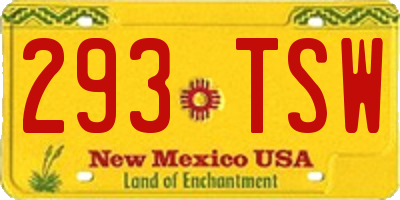 NM license plate 293TSW