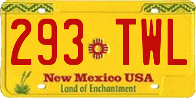 NM license plate 293TWL
