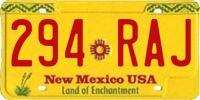 NM license plate 294RAJ