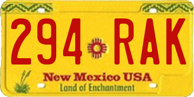 NM license plate 294RAK