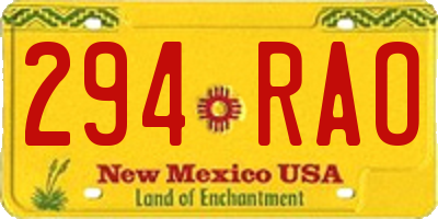 NM license plate 294RAO