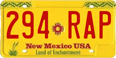 NM license plate 294RAP