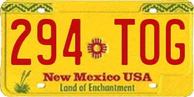 NM license plate 294TOG