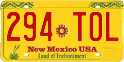 NM license plate 294TOL