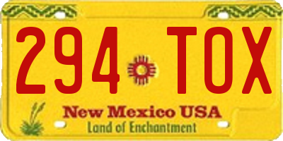NM license plate 294TOX