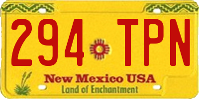 NM license plate 294TPN