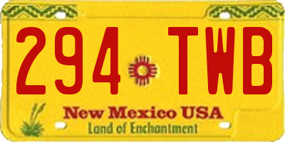 NM license plate 294TWB