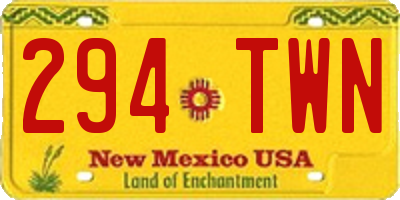 NM license plate 294TWN