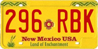NM license plate 296RBK