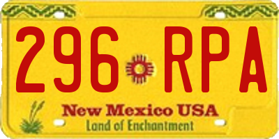 NM license plate 296RPA